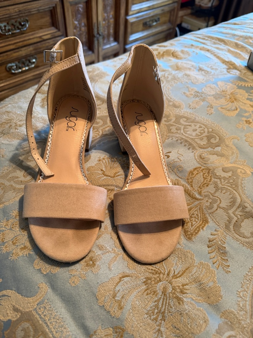 Sugar Blush Tan Block Heel Sandal with Ankle Strap
